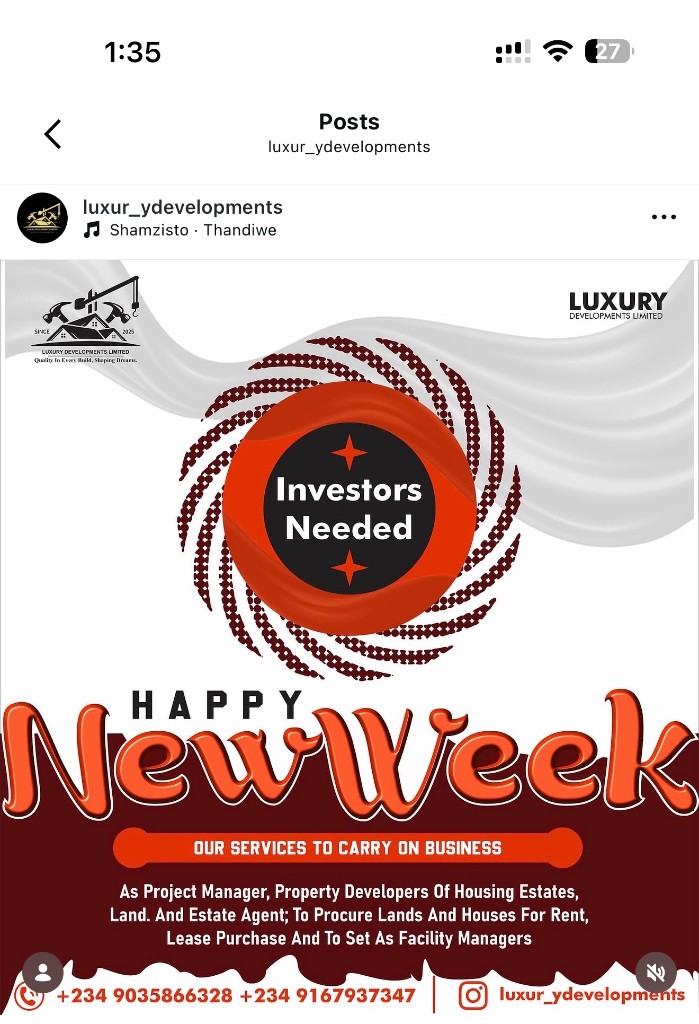 Luxury Developments investors needed new week post